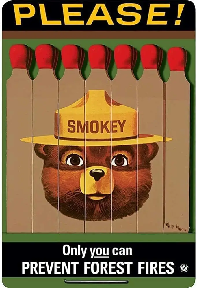 Smokey Bear 8x12 Inch Metal Tin Wall Decor Home Bar Tin Sign Decor