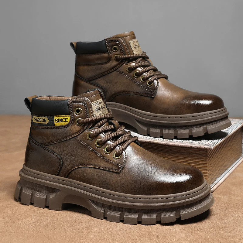 Men's British Casual Boots Four Seasons High-Top Soft Sole Non-Slip Comfort Outdoor Walking Shoes Fashion Youth Joker Work Boots