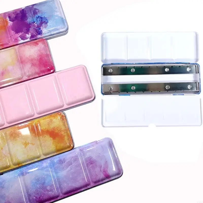 

LXAA Watercolor Paint Box with Lid 24 Well Metal Paint Box Travel Paint Storage Box