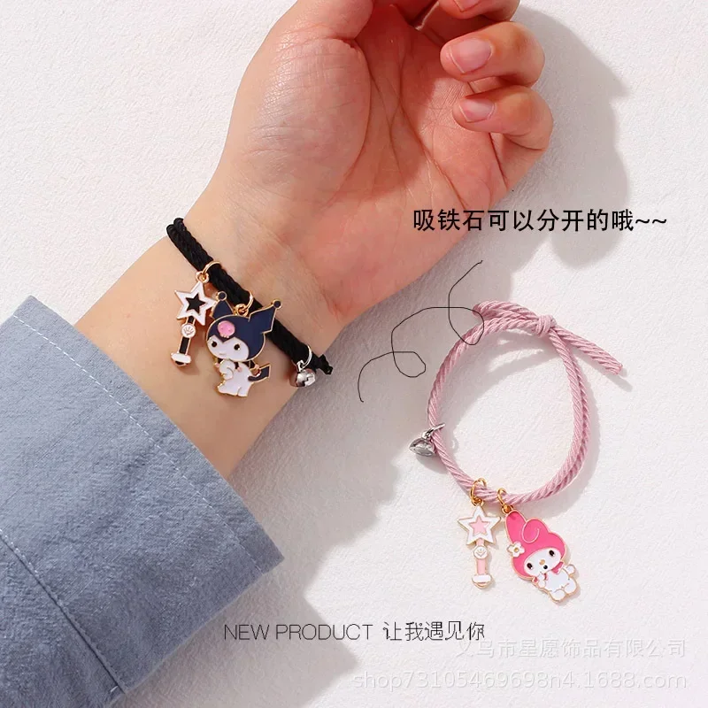 1 Pair Sanrio Accessories Bracelet Kuromi Melody Magnetic Small Rubber Band Couple Girlfriend Cartoon Aluminum Alloy Girl Gifts