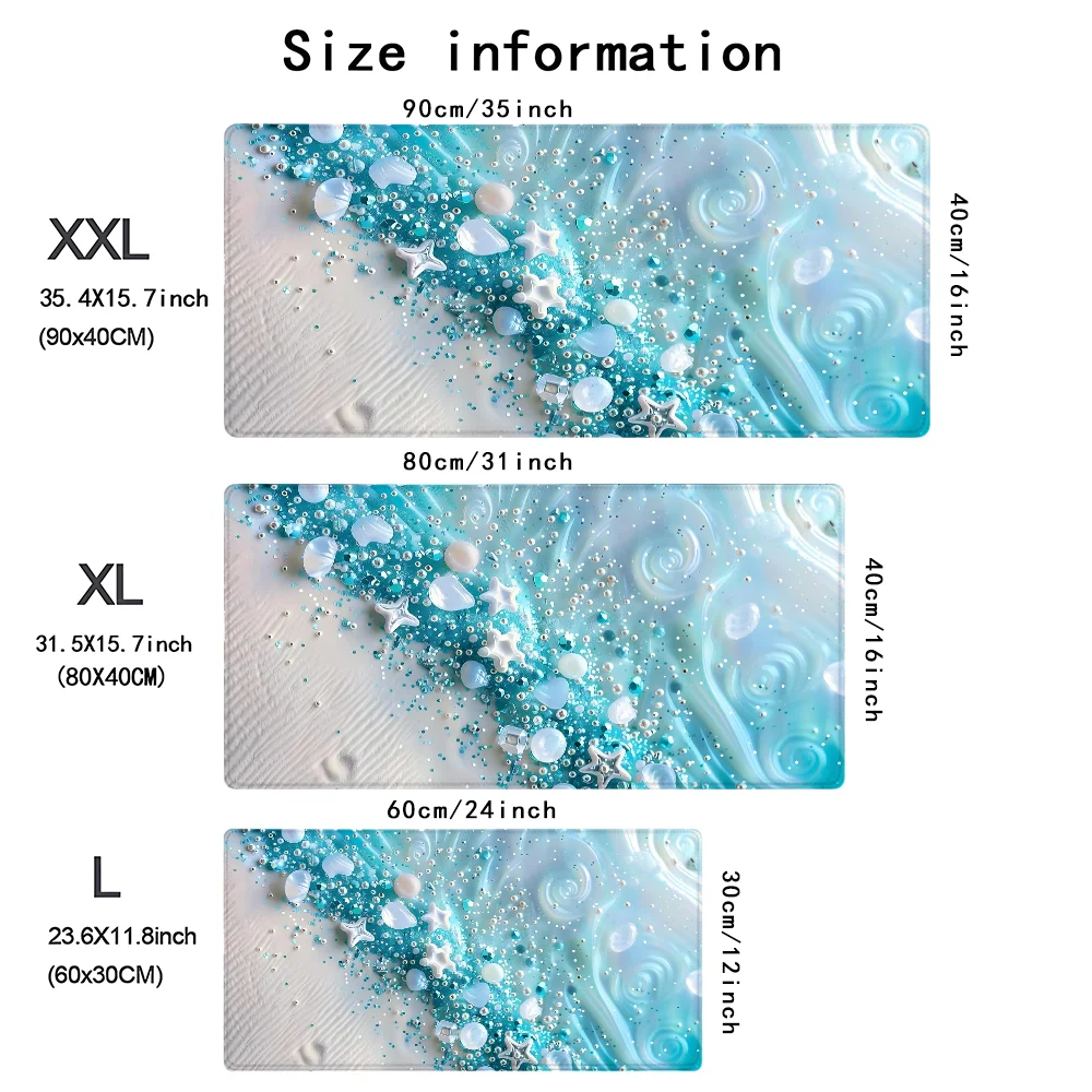 แผ่นรองเมาส์ขนาดใหญ่ ลายเปลือกหอยสีน้ำเงิน แผ่นรองโต๊ะพร้อมขอบเย็บ แผ่นรองเมาส์กันลื่นขนาด XL ฐานยาง แผ่นรองโต๊ะสำหรับสำนักงานและบ้าน