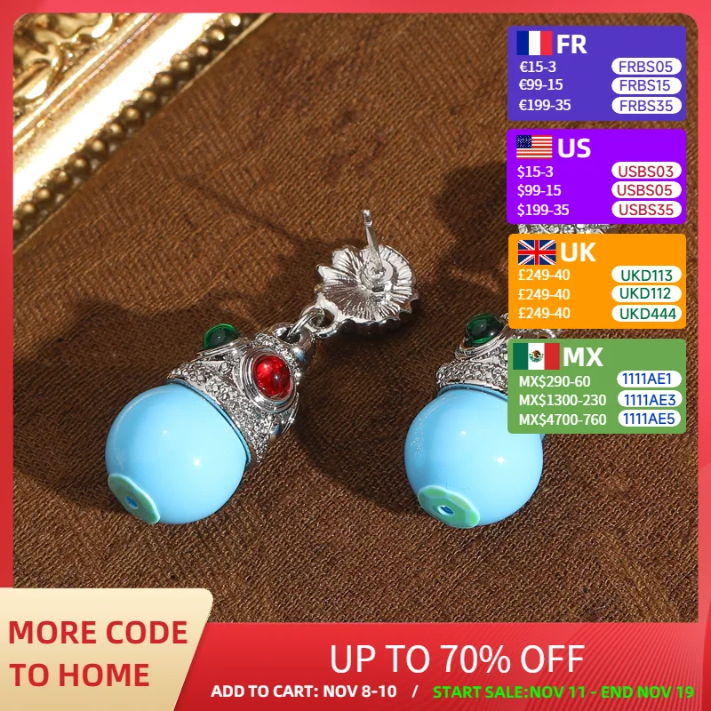 

Vintage Sea Blue Natural Stone Drop Earrings Glass Colored Rhinestones Flower Pendant High Quality Luxury Dubai Jewelry 2025