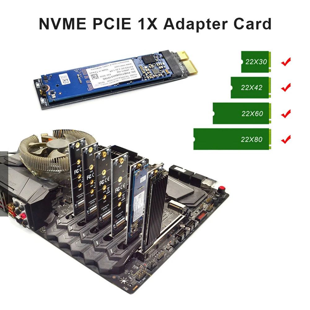 PCIE to M2 Adapter NVMe SSD M2 PCIE X1 Raiser PCI-E M Key Connector Support 2230 2242 2260 2280 M.2 SSD NVMe Adapter