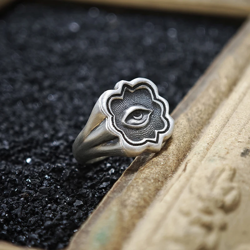 ANENJERY Black Geometry Eye Ring For Women Men Vintage Personality Fashion New Distress Jewelry Gifts Wholesale Accessories