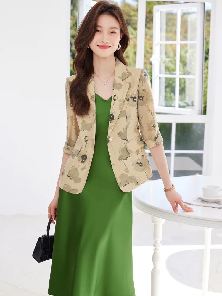 

Floral Three-Quarter Sleeve Small Suit Jacket for Women Spring and Summer2024New Fashionable Elegant Slim-Fit Short Suit Top