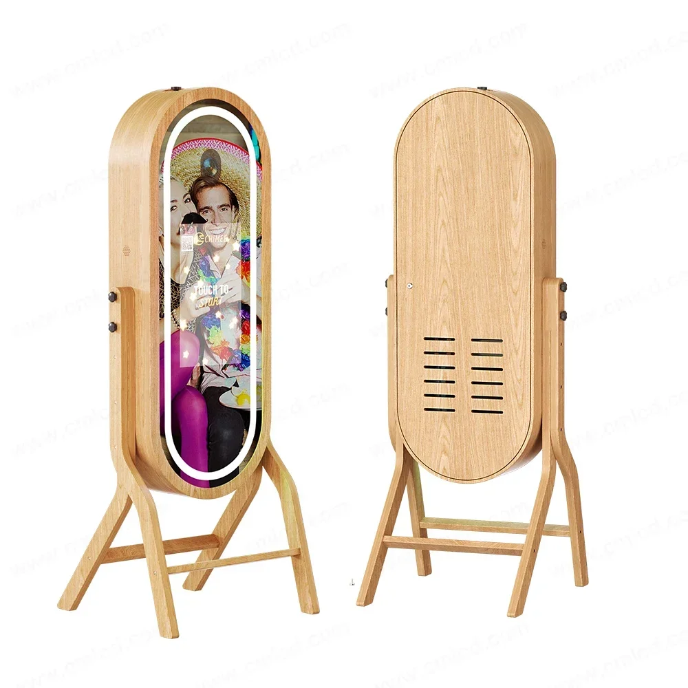 New Selfie Magic Mirror Photo Booth With Printer Stand 55 Inch Oval Dslr Photo Booth Wooden Photobooth For Wedding And Party