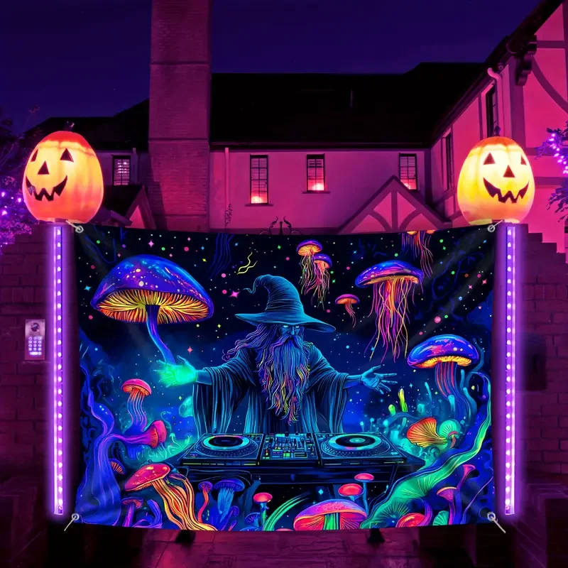 VIKAMA Modischer Zauberer, Innenhof, dekorativer Hintergrundstoff, Halloween-Deko-Wandteppich für den Außenbereich, Party-Dekoration