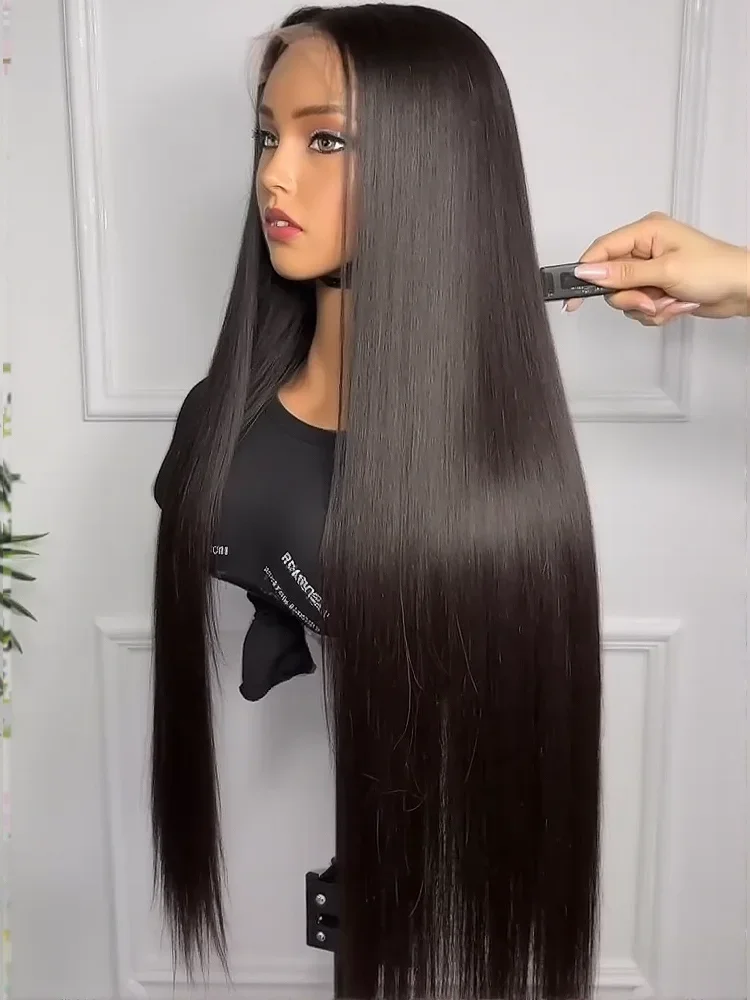 

100% человеческие волосы 30 36 дюймов Bone Straight 13x6 HD Прозрачный парик фронтальной части шнурка Черный 13x4 Парики фронта шнурка Бразильские предварительно выщипанные