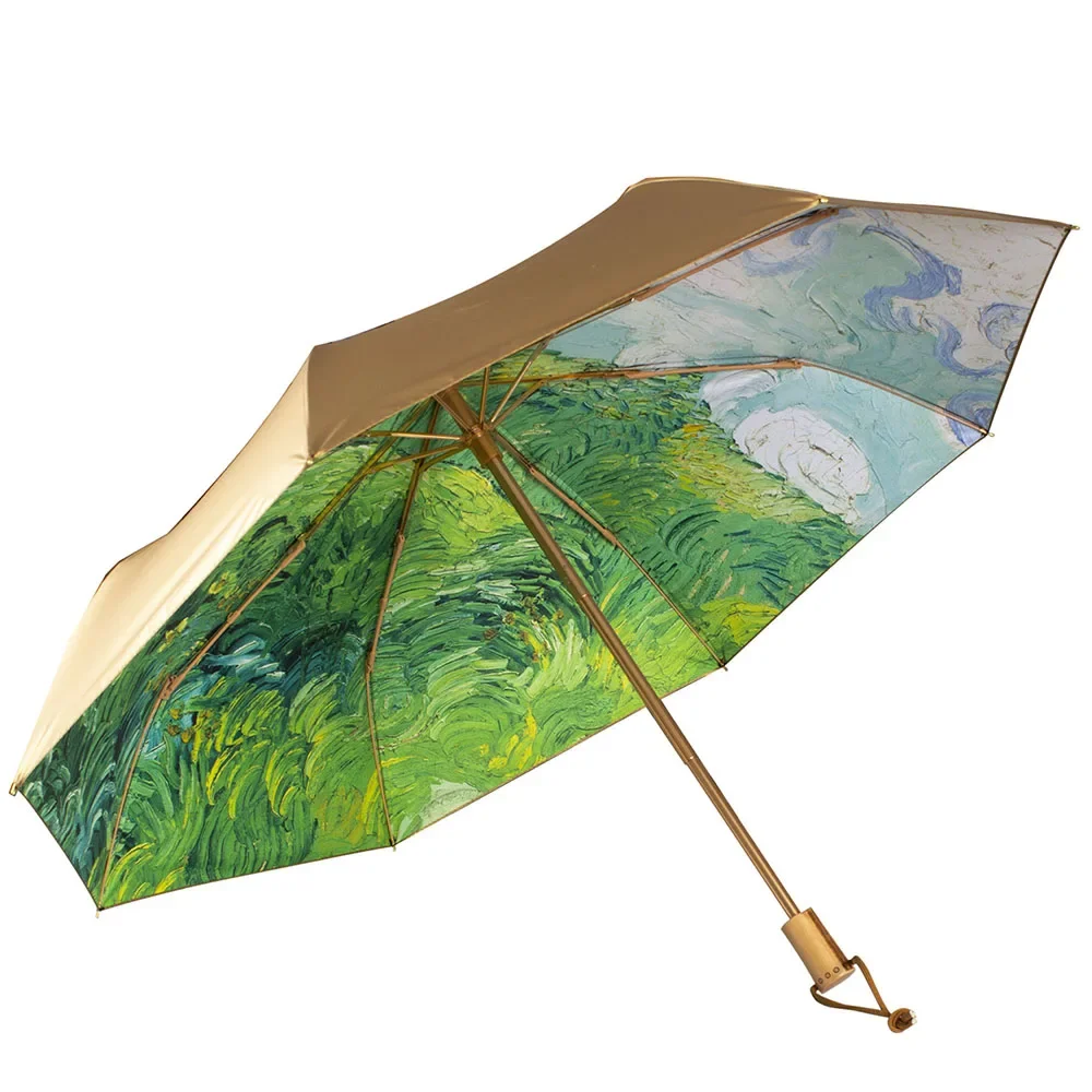 Mini Sun Umbrella Van Gogh Oil Painting Automatic Umbrella Oil Painting Automatic Windproof Wind Resistant Sun Folding Umbrella