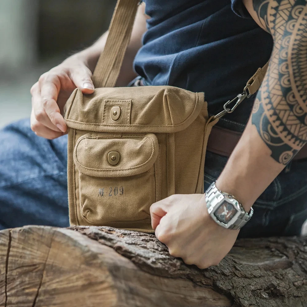 Maden Vintage M209 Tactische Cipher Machine Tas Outdoor Canvas Schouder Crossbody Draagtas Magnetische Gesp Vierkante Taillepakken