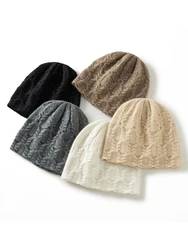 High Quality Pure Cashmere Hats Winter Women Solid Casual Thicking Knitted Jacquard Skullies Beanie Hat Fashion Warm Cap Female