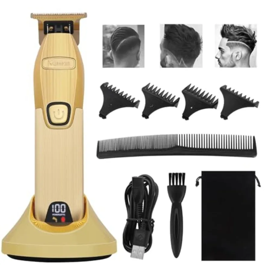 

Professional Cordless Rechargeable Hair Clipper for Men with 6 Guide Combs and LED Display Stainless Steel Blade Trimmer for Be