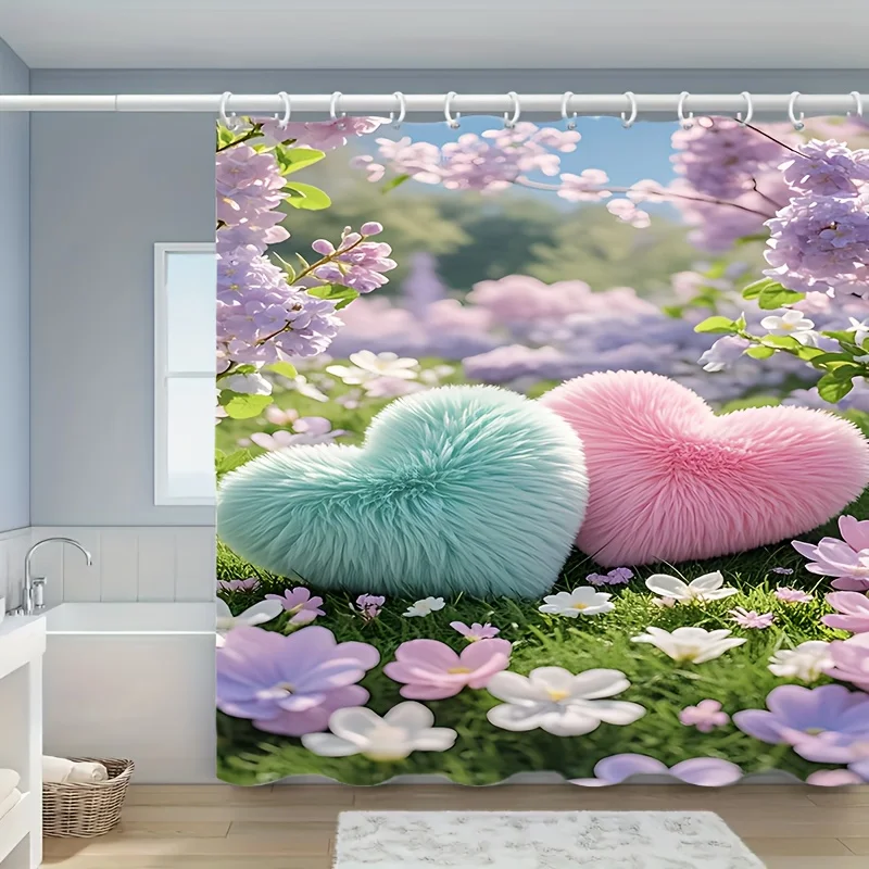 

floral fairy love print shower curtain for romantic Valentines Day made from durable polyestermaterial perfect for bathroomdecor