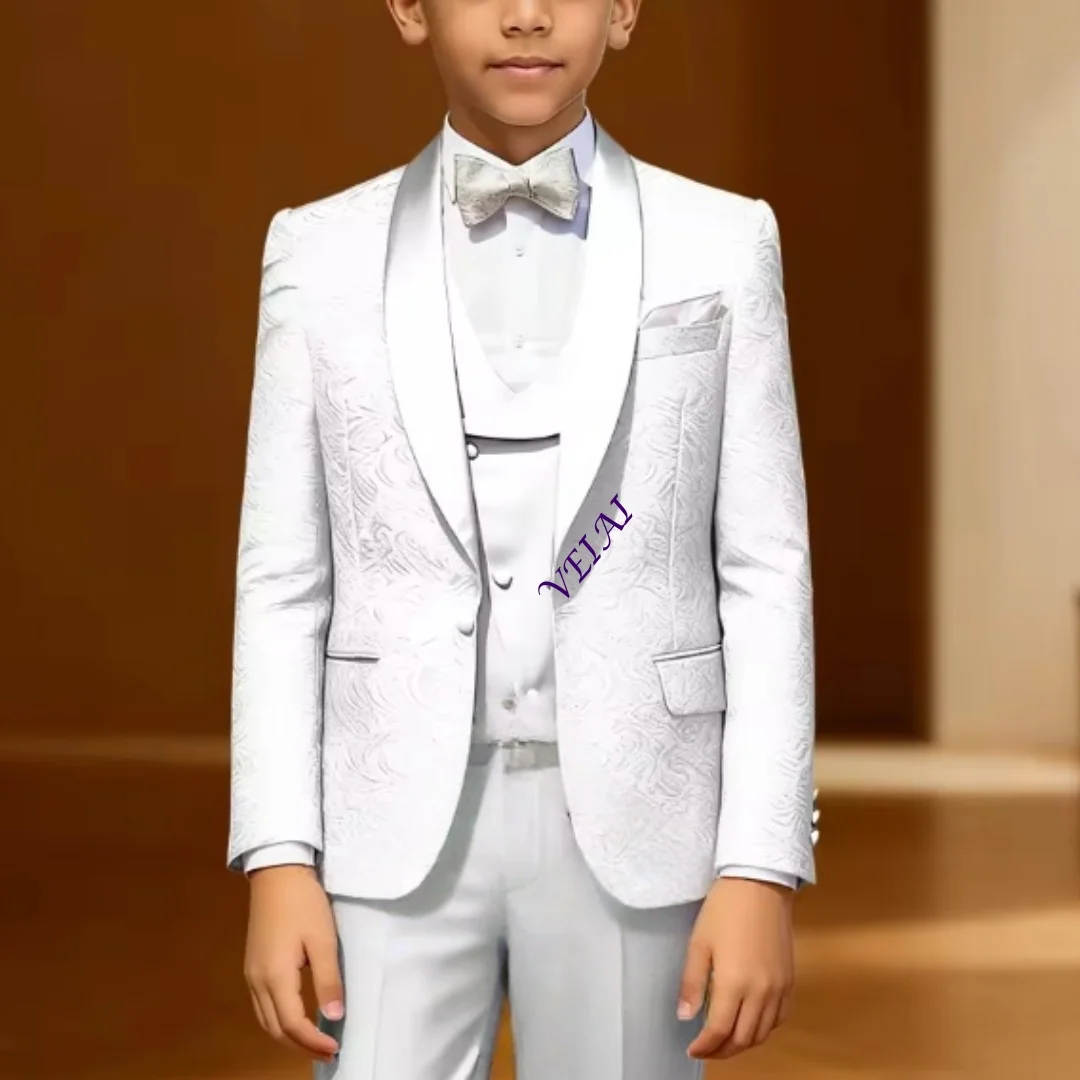 Boys' 3-Piece Formal Jacquard Suit – Champagne Shawl Lapel Blazer, Vest & Pants for Pageboys & Weddings view 4