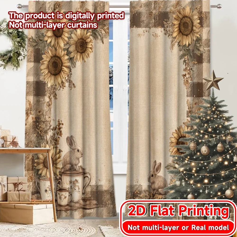 2D Flat Printing,2pcs Country Harvest Popular Curtain Cloth Yarn Curtains All Seasons Perfect for Bedroom, Living Room, Office