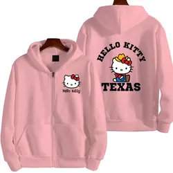 Hello Kitty Men Zip Up Hoodie Jacket 2024 New Spring Autumn Casual Women Sweatshirt Cartoon Anime Couple Oversized Clothes Coats