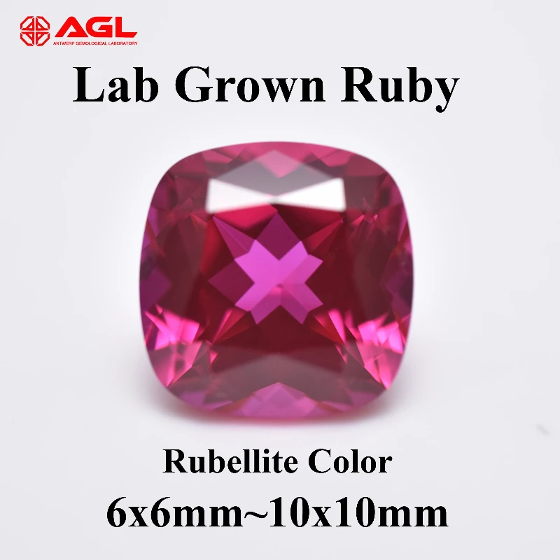 

Lab Grown Ruby Gemstone for Charms DIY Jewelry Making Necklace Ring Square Cushion Shape Rubellite Color Certificate Included