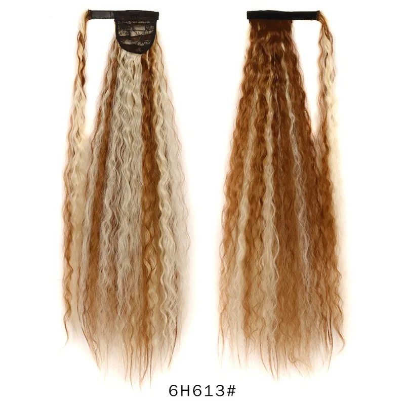 Femme perruque quotidienne Velcro maïs Perm longue queue de cheval Festival de musique vêtements Match moelleux haute queue de cheval fête chapeaux longs cheveux bouclés