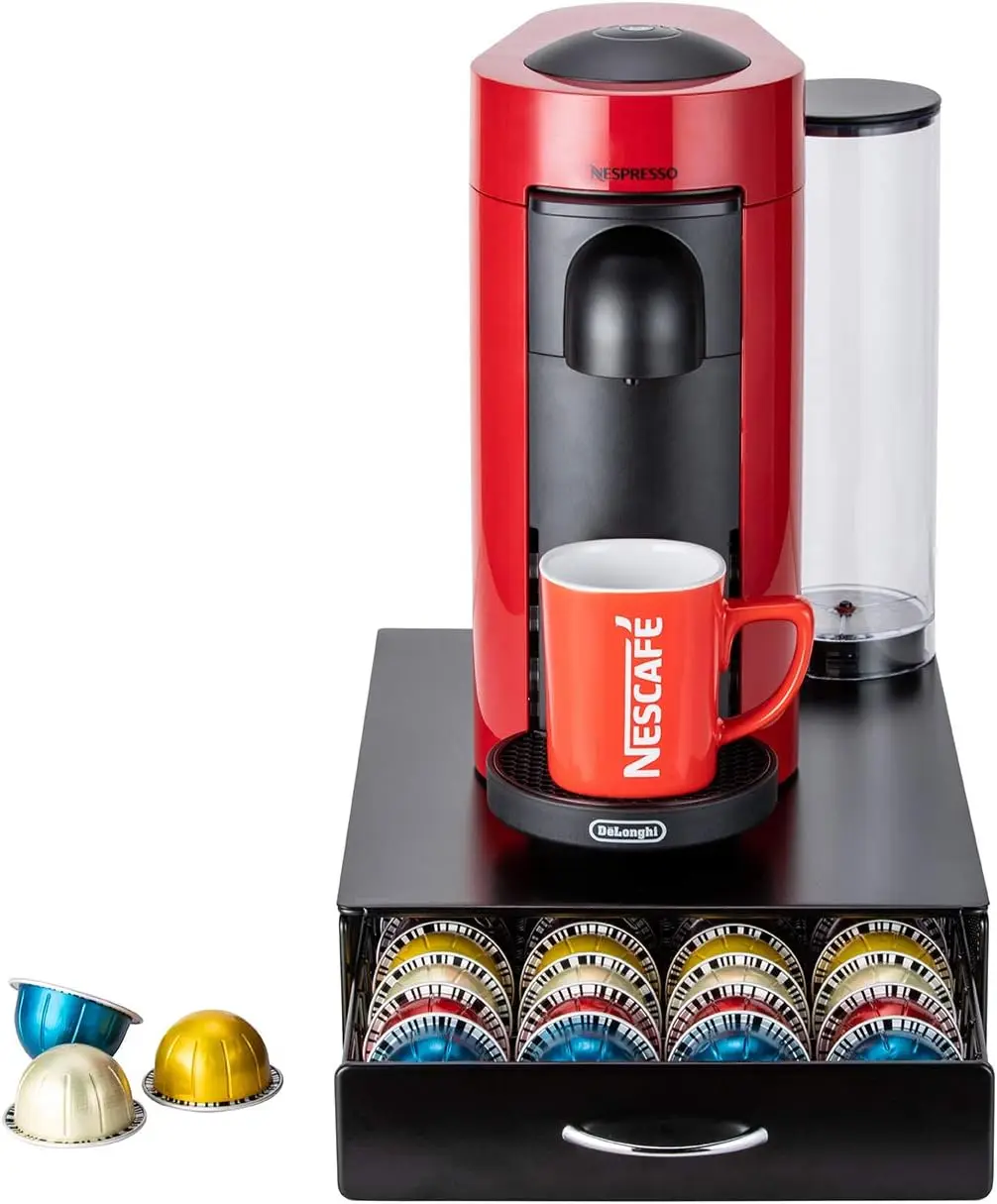 Organizador de Cápsulas Vertuo para Nespresso, Cajón de Almacenamiento para Cápsulas Vertuo, Bandeja Organizadora, Soporte de Metal Negro para Nespresso Vertuo