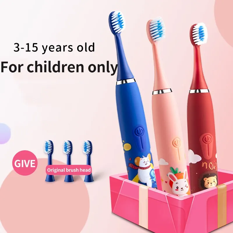 Children's Electric Toothbrush Colorful Cartoon With Replacement Heads Ultrasonic Rechargeable Soft Hair Cleaning Brush for Kids