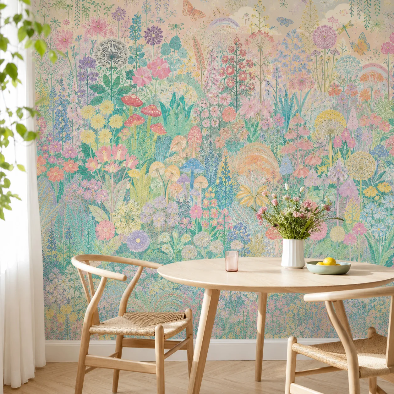 pastel-wildflower-meadow-wall-mural-wallpaper-colorful-floral-garden-with-mushrooms-butterflies-for-kids-room-paste-required