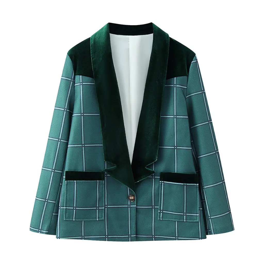 

Women's Velvet Splicing Embroidered Patch Suit Top Jacket European American Style Fashion Spring Fall New