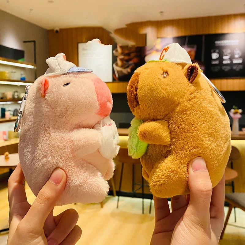 10-13cm New Kapibala Capybara Keychain Car Couple Backpack Pendant Cute Pink Hamburger Capibala Capybara Plush Keychain Doll