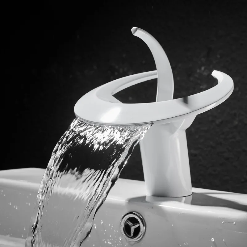 

Creative All-copper Single-hole Waterfall Faucet Toilet Bathroom Cabinet Ceramic Basin Hot and Cold Faucet