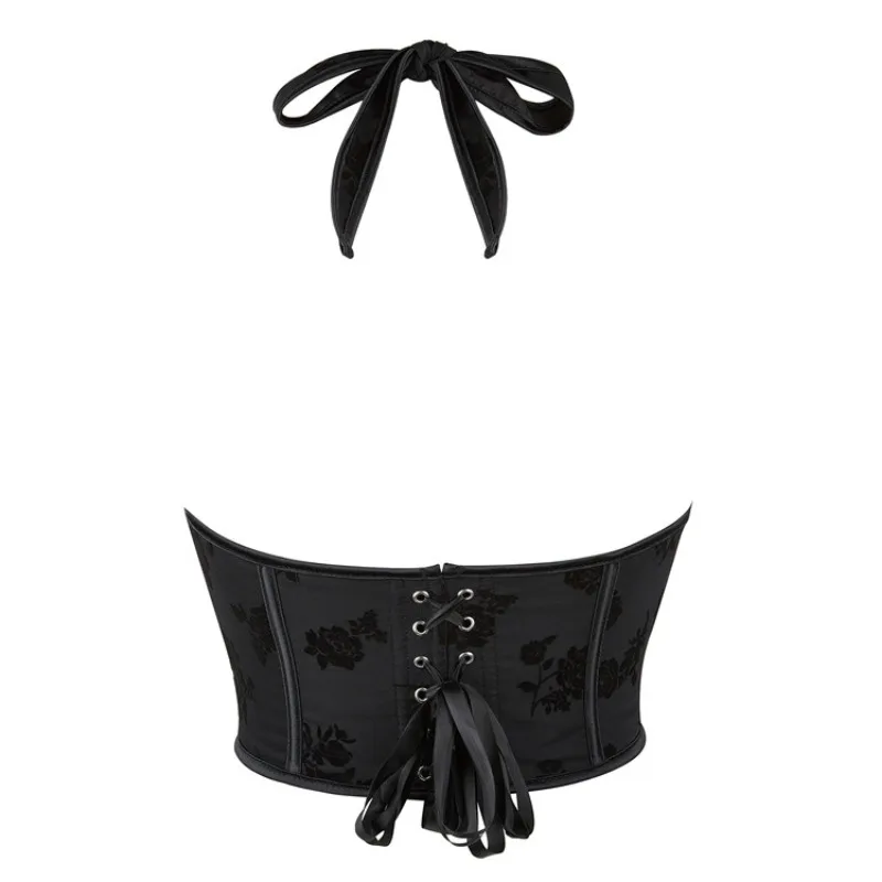 Women's Vintage Floral Overbust Corset Crop Tops Vest Strap Halter Lace Up Boned Bustiers Body Shaper Short Torso Sexy Kорсет - view 3