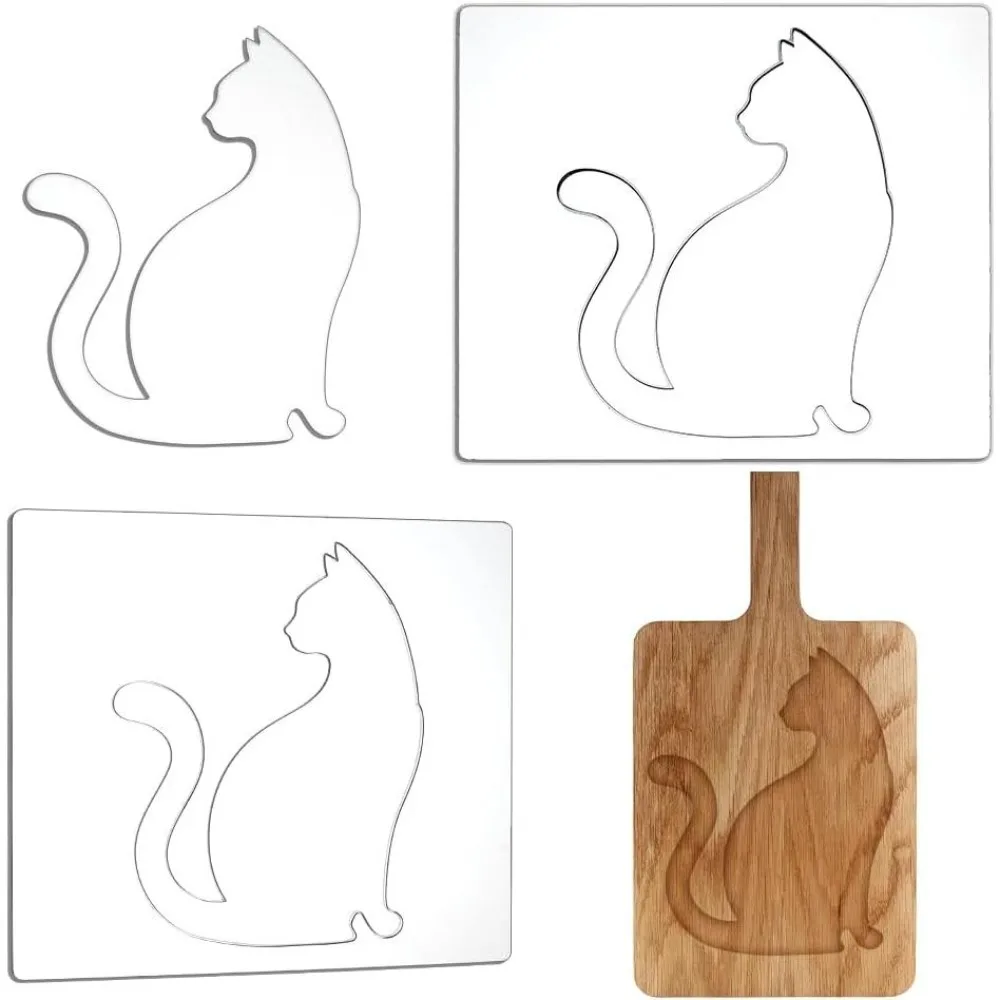 2 PCS Acrylic Router Templates Transparent Cat Router Template 5mm Thick Router Inlay Template for Woodworking Craft Projects