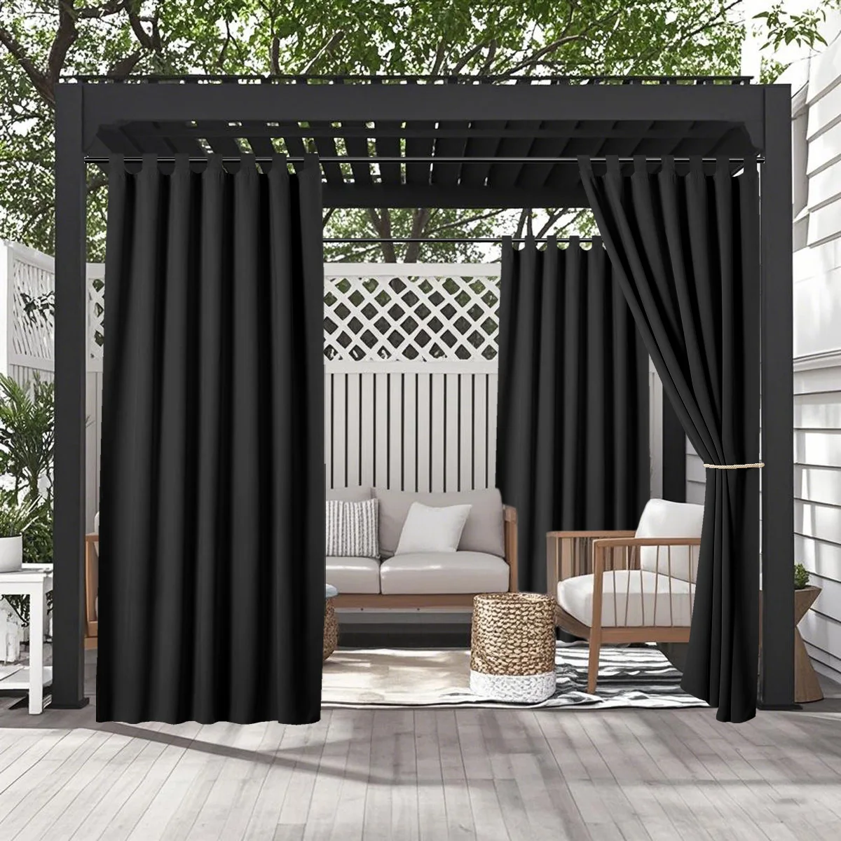 2/4 패널 야외 커튼, 현관, 퍼걸러, 카바나, 전망대 장식용 방수 및 자외선 방지 탭 상단 디자인