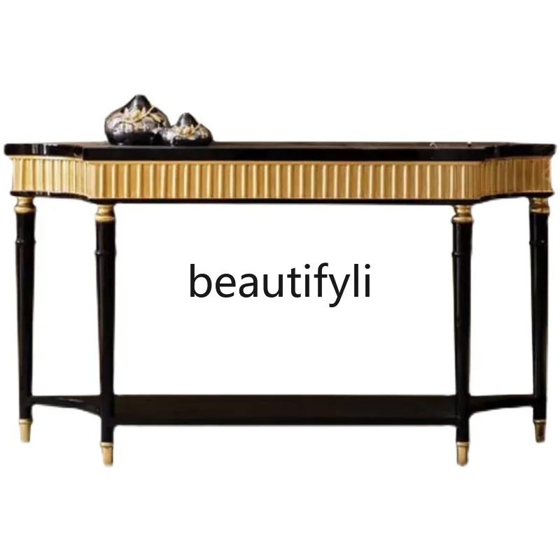 

ls 27Neoclassical American living room wall entrance table solid wood entry light luxury foyer semi-round cabinet