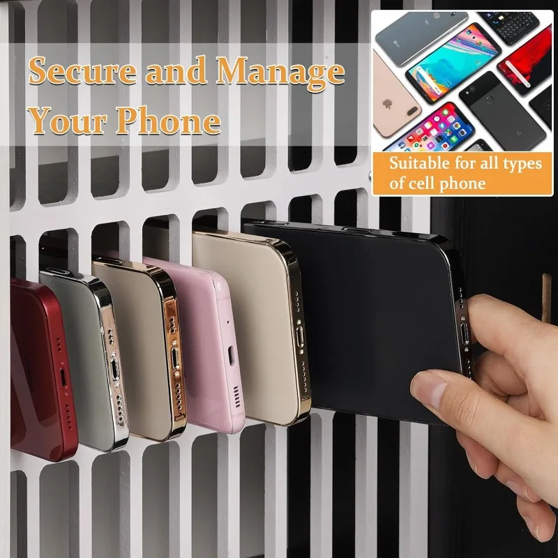 Cell Phone Holder Classroom 33 Slots Wooden Cell Phone Storage Cabinet Pocket Chart with Handle and Security