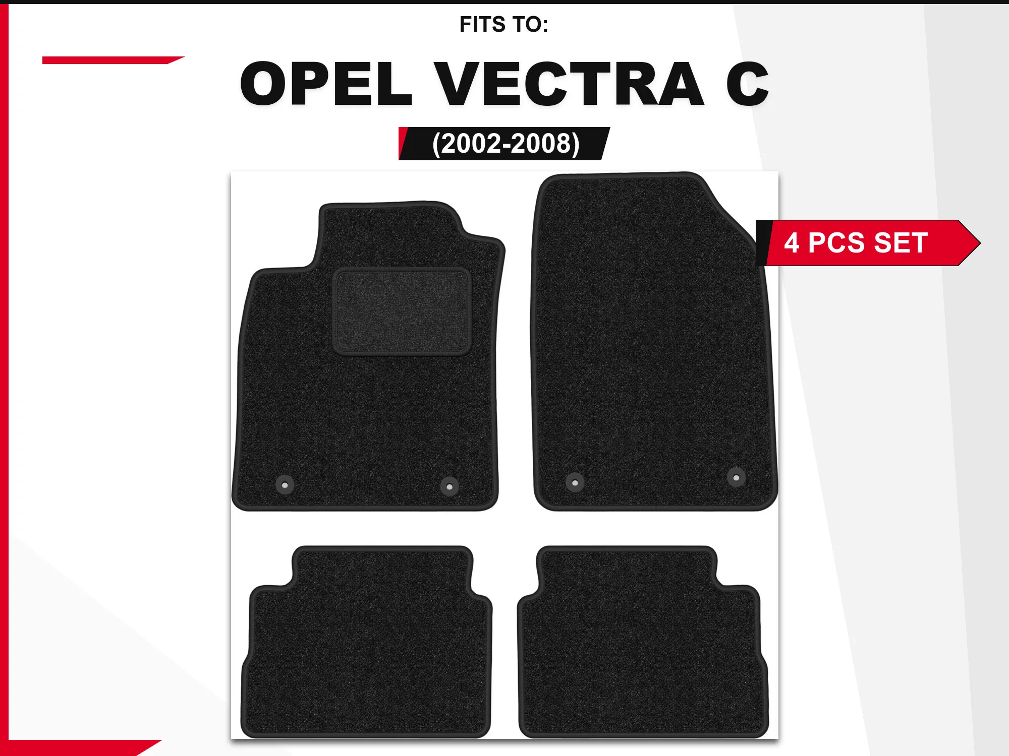 Antraciet velours vloerkleden voor: Opel Vectra C 2002-2008, 4 stuks.
