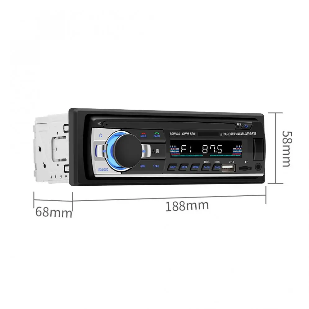 مشغلات صوت السيارة 12 فولت 1 DIN داخل لوحة بلوتوث سيارة ستيريو راديو FM MP3 مشغل الصوت دعم مكالمات حر اليدين Aux المدخلات /