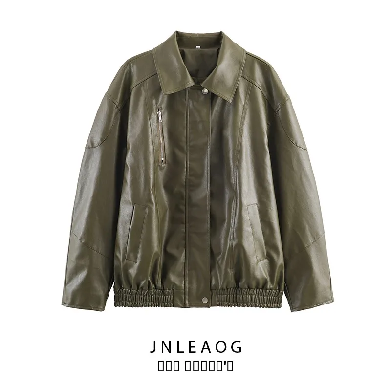 Jaqueta Solta de Couro PU Feminina da Moda para Outono Inverno - Nova Coleção Casual Streetwear para Blogueiras em Fibra de Poliéster