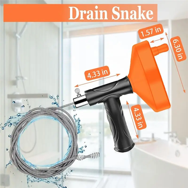Retail Drain Cleaner Tool With Glove, 33 Ft Heavy Duty Drains Snake Auger Plumbing Snake For Sink, Tub And Shower, Clog Remover