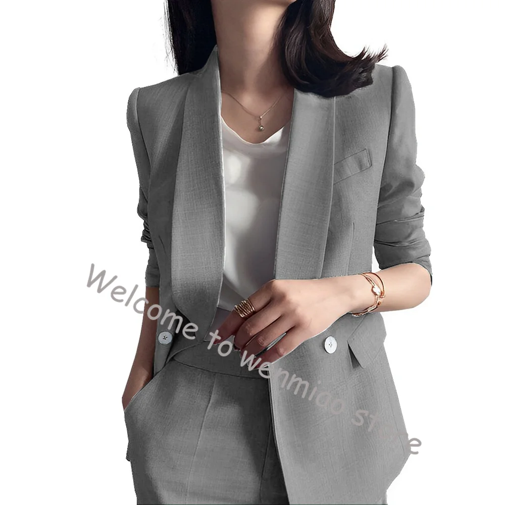 Burgundy Business Women\'s Suit 2 Piece Double Breasted Blazer Fashion Design Formal Jacket Pants Office Ladies Work Wear