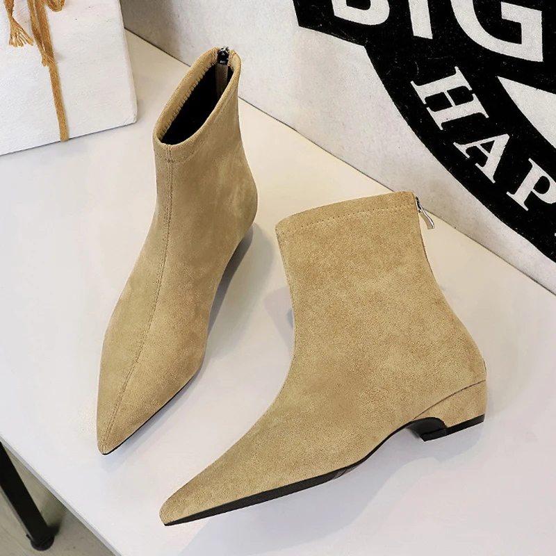 

BIGTREE дизайнерские винтажные ботильоны женские с острым носком на молнии на квадратном каблуке осенне-зимняя модная обувь Zapatos De Mujer