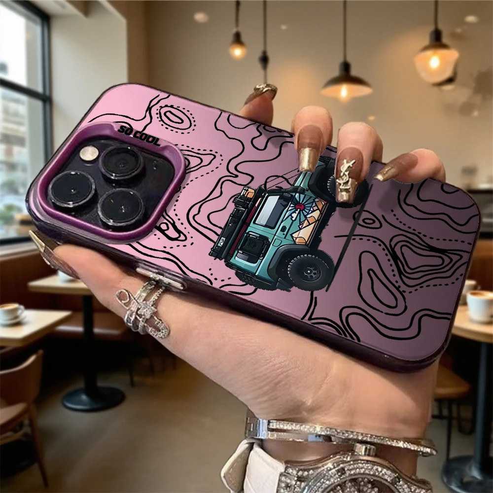 Stoßfeste Handyhülle mit Fahrzeug- und Topographiekarte für iPhone 16 15 14 13 12 11 Pro Max/Mini, kratzfeste Premium-Hartschale – Detail 3