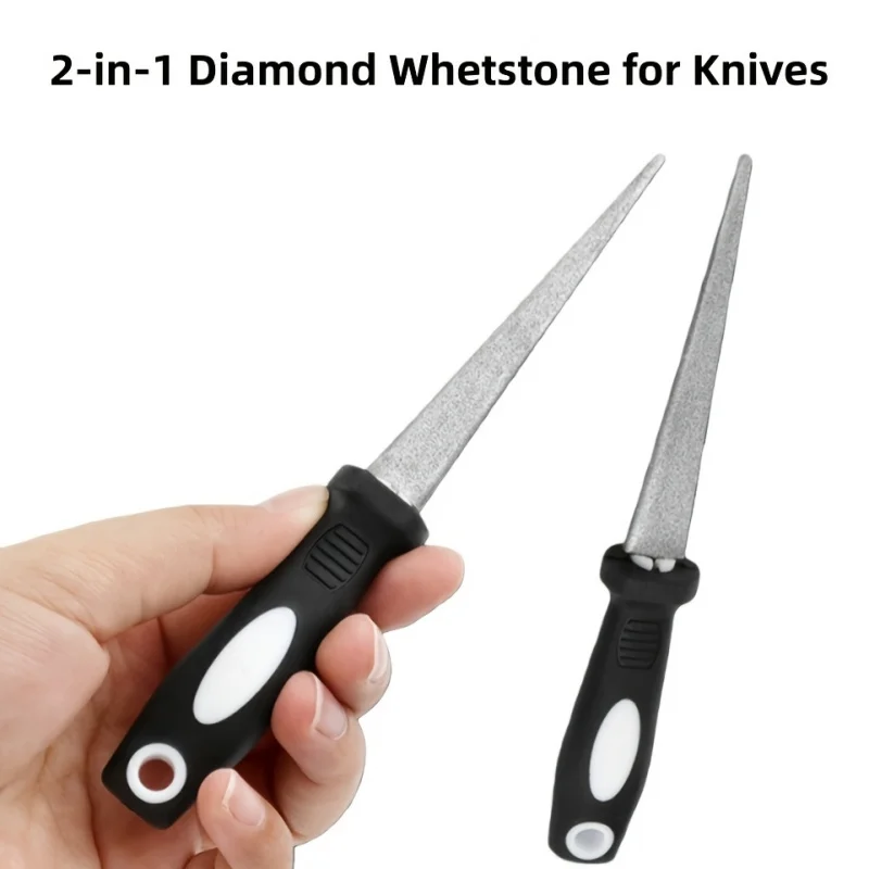 2-in-1 Diamond Sharpening Stone, Electroplated Diamond Sharpener for Garden Tools, Double-Sided Flat & Curved, Non-Slip Handle
