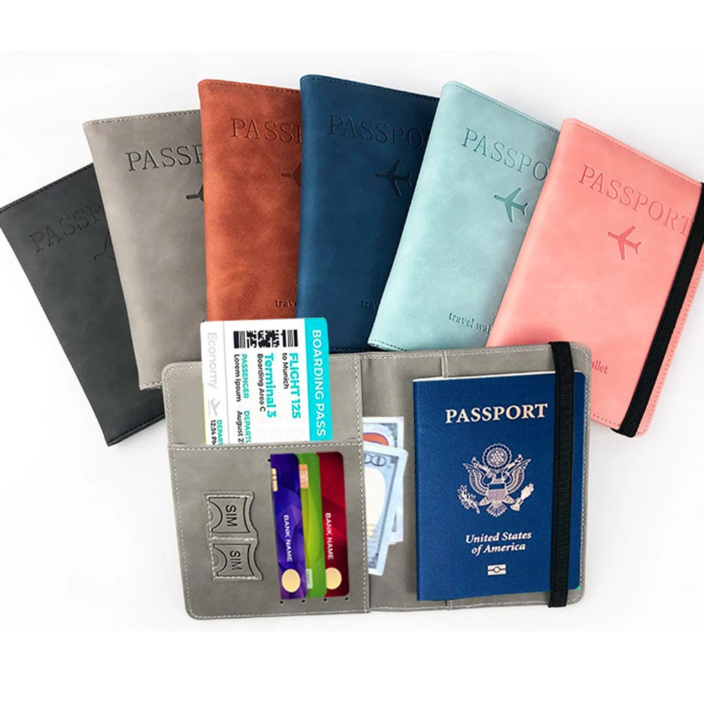 Fashion PU RFID Passport Cover Strap Passport Covers Women Men Travel Wallet Flight Ticket Clip Passport Holder Id Holder