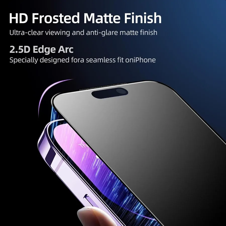 2 szt. Matowe, antyodblaskowe szkło hartowane chroniące prywatność do iPhone'a, łatwa instalacja, antyszpiegowskie, blokujące niebieskie światło, HD, przezroczyste