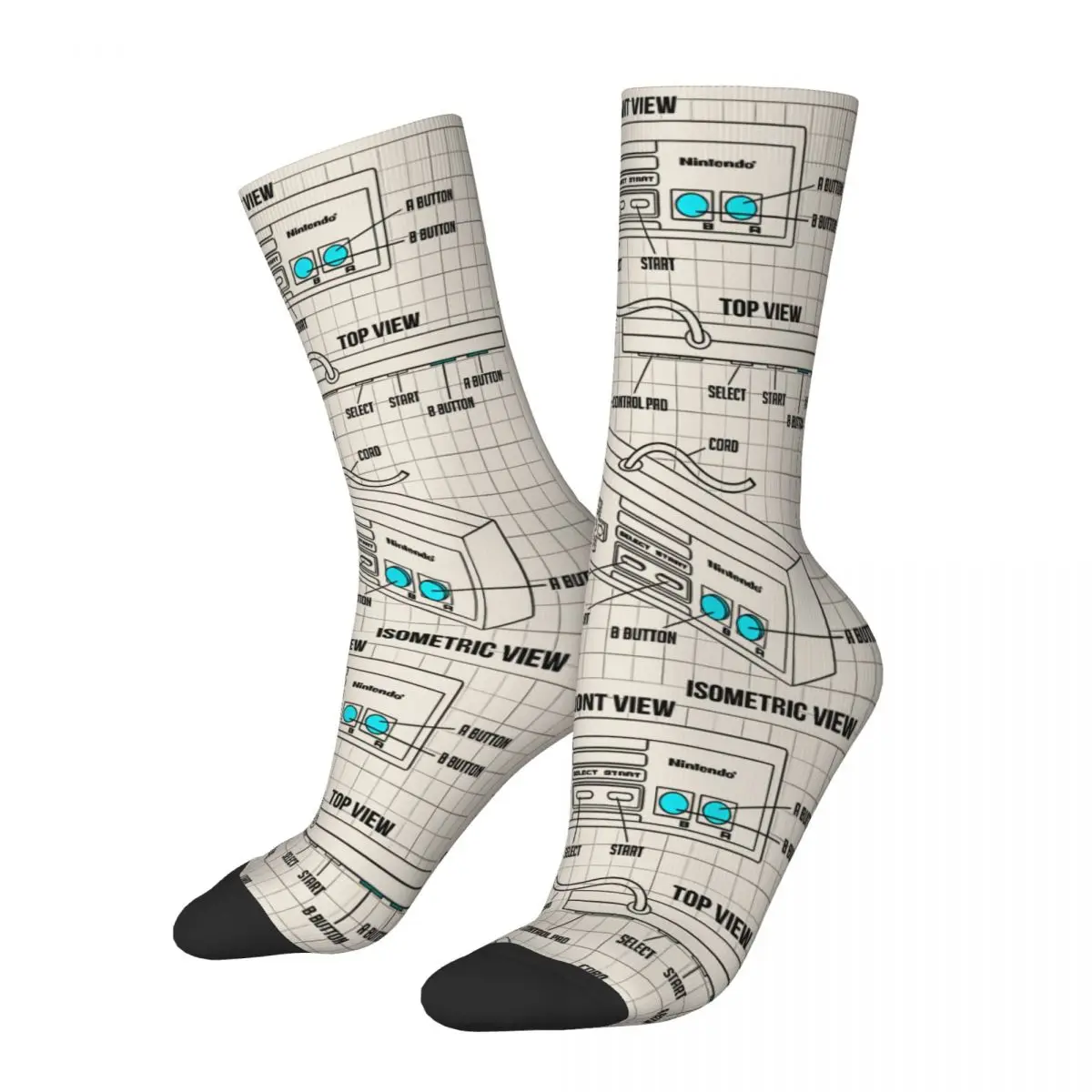 3D printing cosy Unisex Socks,Hip Hop Nintendo NES Controller Parts Schematic Graphic Interesting Four Seasons Sock