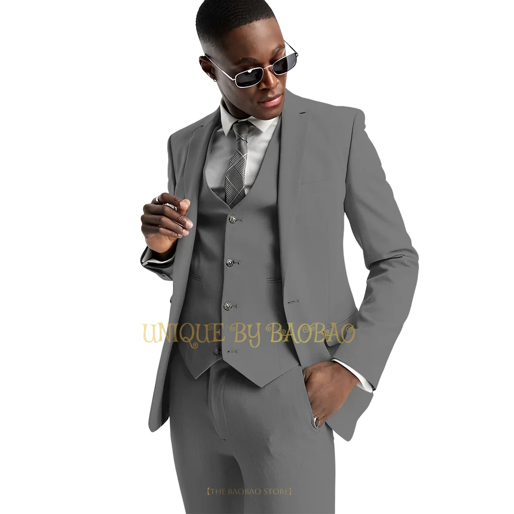 

Men's Grey 3-piece Wedding Set (Coat+Vest+Pants) Cocktail Prom Dinner Birthday Party Graduation Dating Interview Custom Tuxedo