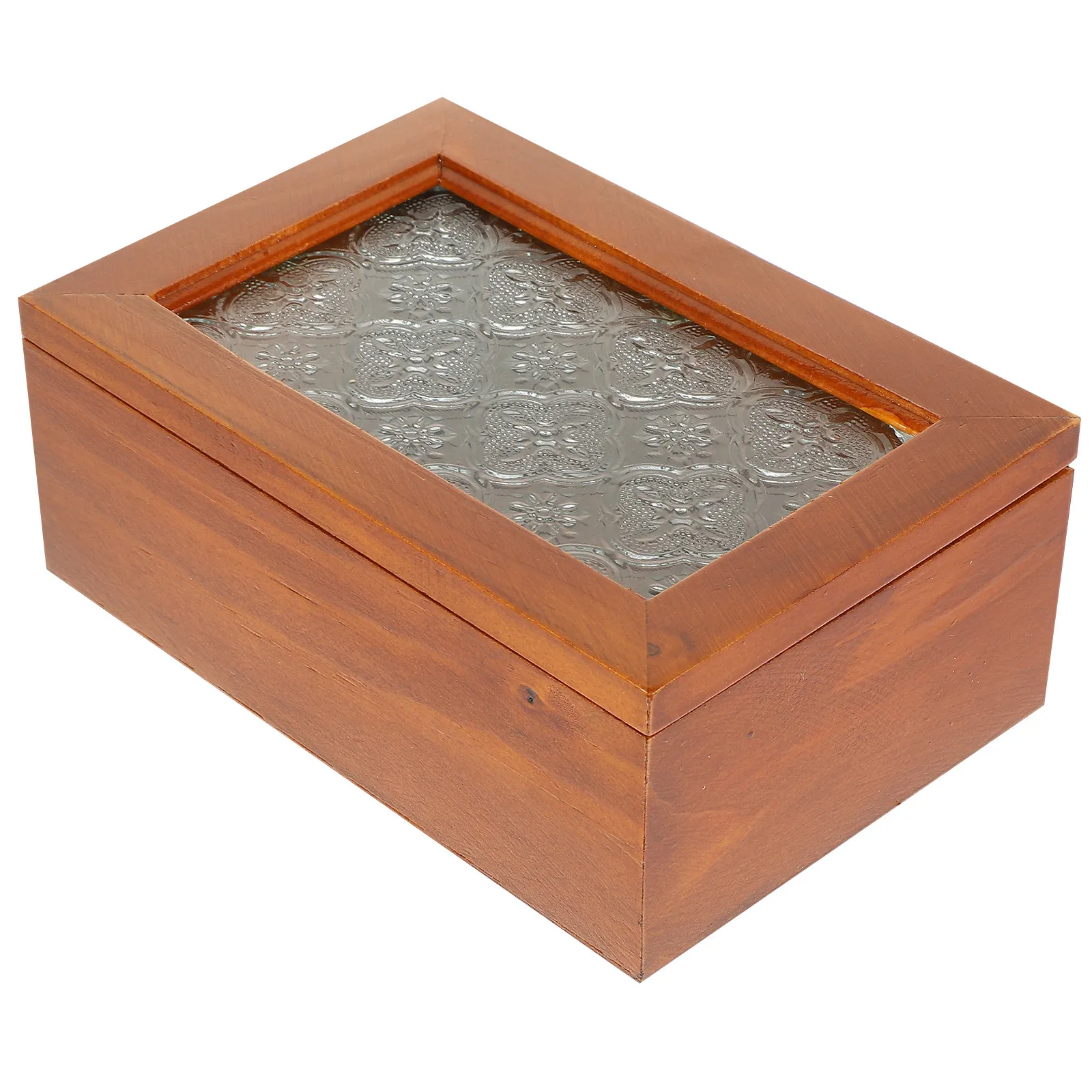 

Vintage Wooden Jewelry Box Retro Glass Lid Jewelry Organizer Case Multi-Functional Storage Trinket Storage Box for Earrings
