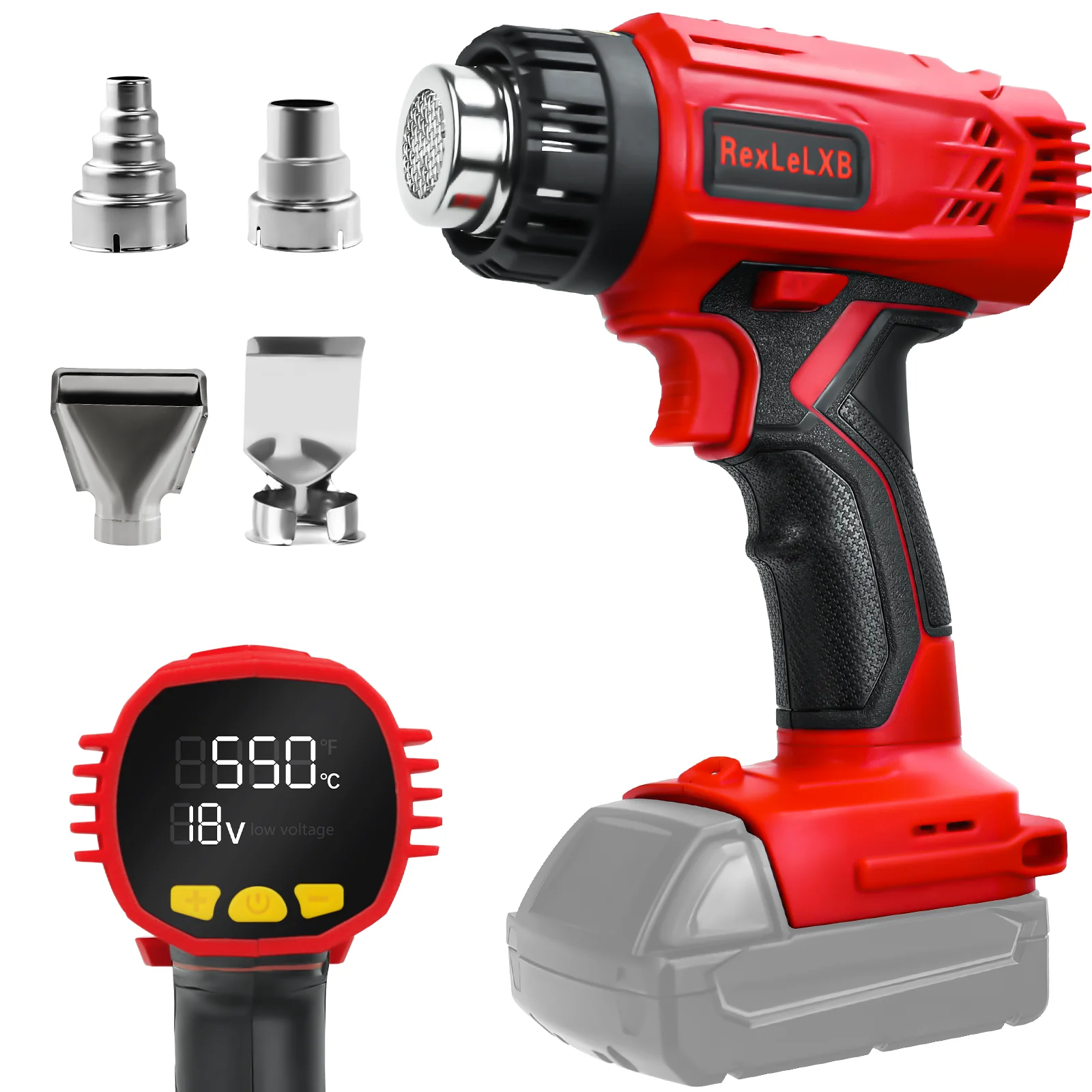 

400W Cordless Heat Gun 50-550℃ Fast Heating Hot Air Gun with LCD Digital Display for Milwaukee 18v Battery (No Battery)