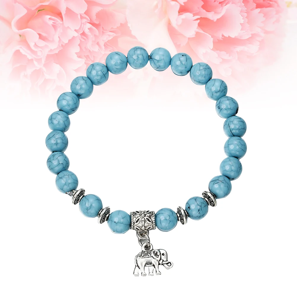 

Turquoise Bracelet Natural Stone Stretch Beaded Fashion Handmade Turquoises Elephant Bracelet Jewelry Gift Accessories