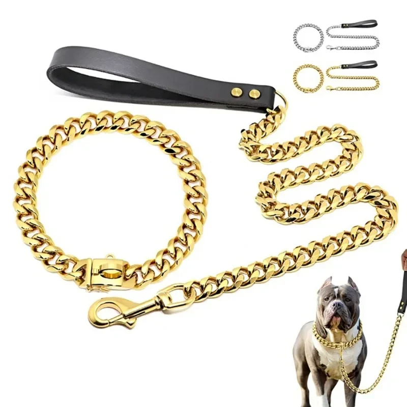 

19Mm Stainless Steel Gold Leash Titanium Steel Dog Chain Titanium Steel Dog Bully Bulldog Special Pet Supplies Accessories