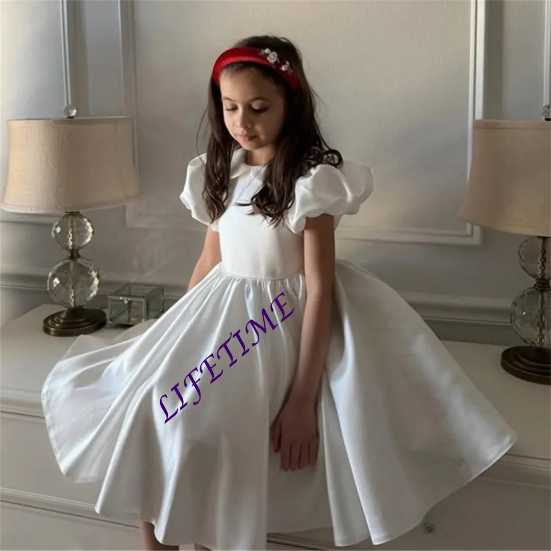 

Простое летнее стильное платье трапециевидной формы с пышными рукавами для девочек с цветочным узором длиной до щиколотки, классическое платье для первого причастия по индивидуальному заказу N